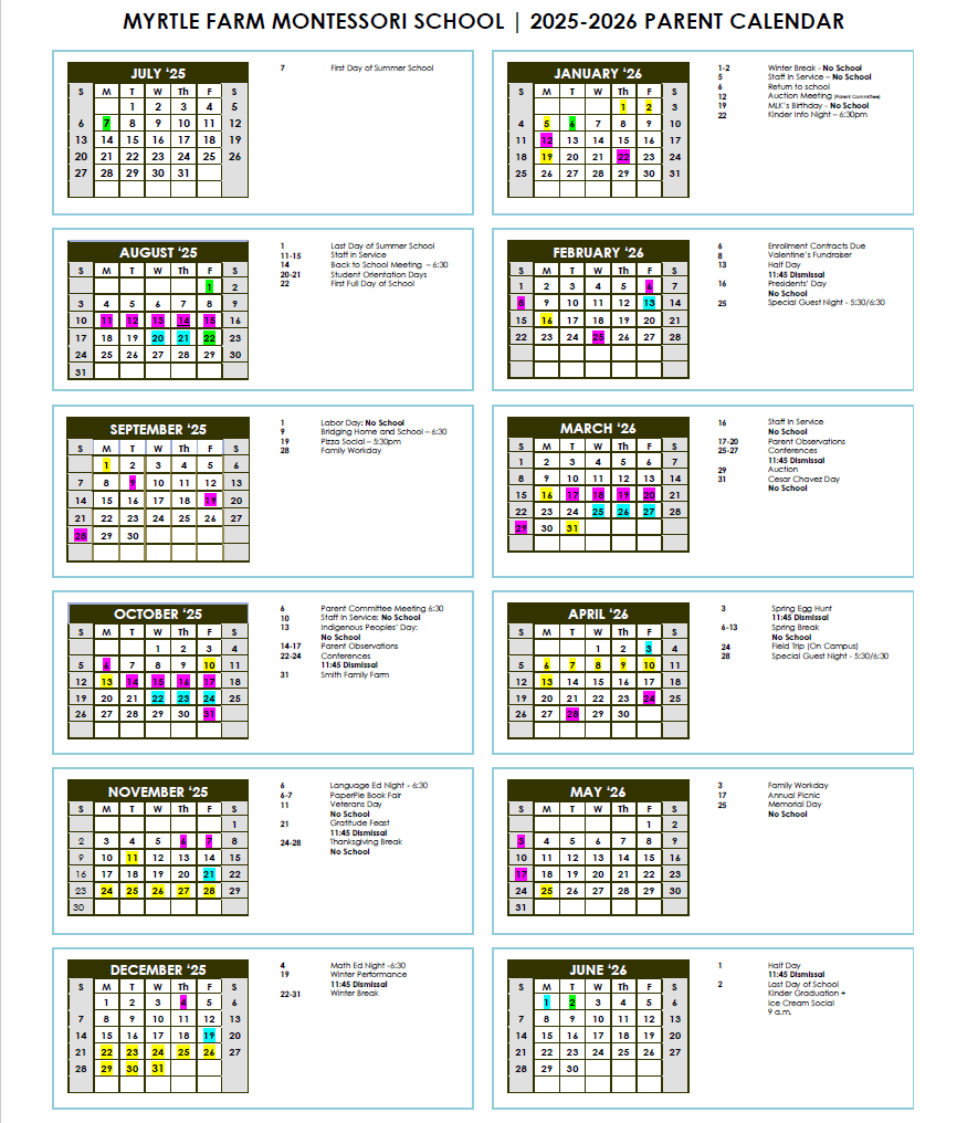 Myrtle Farm Montessori Calendar Image 25-26 2025 2026 calendar for myrtle farm montessori school